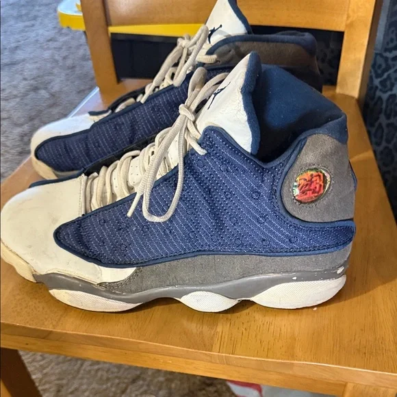 Jordan Navy and White High-Top Sneakers - Picture 2 of 8